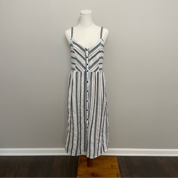 Zara Dresses & Skirts - Zara Dres Midi Striped Cotton Button Front Pockets Coastal Beach Cottagecore